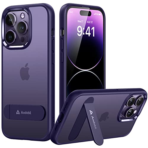 andobil for iPhone 14 Pro Case with Stand [Built-in Invisible Kickstand] [Military Grade Protection] Shockproof Translucent Slim Protective Case for iPhone 14 Pro 6.1 Inch 2022, Matte Purple