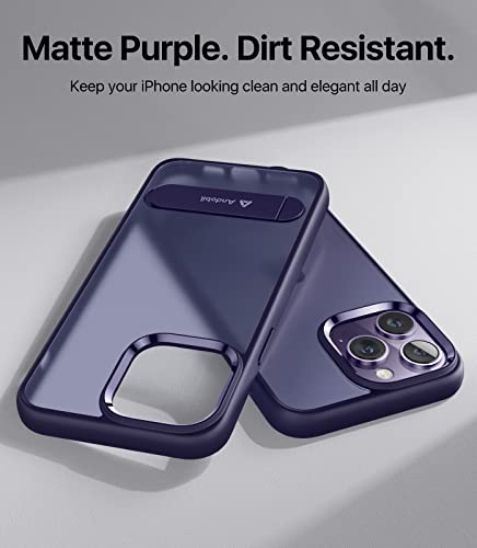 andobil for iPhone 14 Pro Case with Stand [Built-in Invisible Kickstand] [Military Grade Protection] Shockproof Translucent Slim Protective Case for iPhone 14 Pro 6.1 Inch 2022, Matte Purple