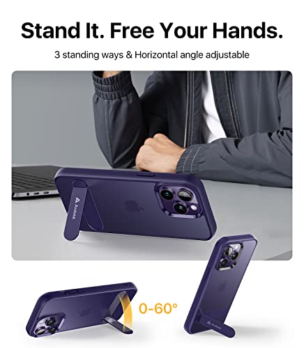 andobil for iPhone 14 Pro Case with Stand [Built-in Invisible Kickstand] [Military Grade Protection] Shockproof Translucent Slim Protective Case for iPhone 14 Pro 6.1 Inch 2022, Matte Purple