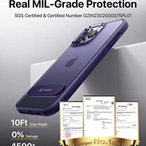 andobil for iPhone 14 Pro Case with Stand [Built-in Invisible Kickstand] [Military Grade Protection] Shockproof Translucent Slim Protective Case for iPhone 14 Pro 6.1 Inch 2022, Matte Purple