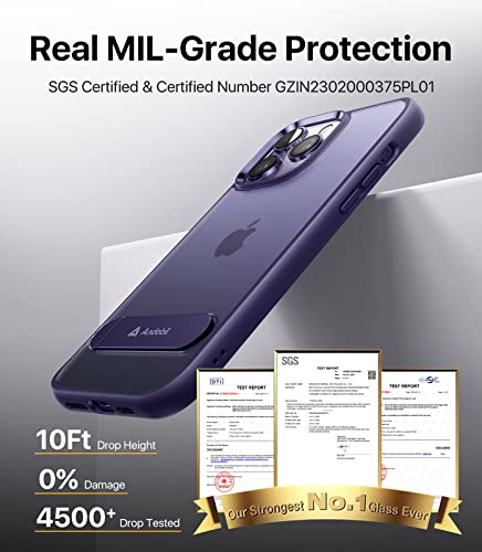 andobil for iPhone 14 Pro Case with Stand [Built-in Invisible Kickstand] [Military Grade Protection] Shockproof Translucent Slim Protective Case for iPhone 14 Pro 6.1 Inch 2022, Matte Purple