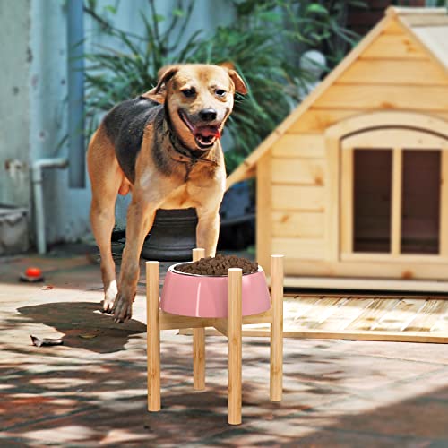 Tall Elevated Stand Raised Dog Bowl for Large Dogs 8-inch Single Dog Food and Water Bowl Stand Bamboo Dog Food Bowls Slow Feeder Stand