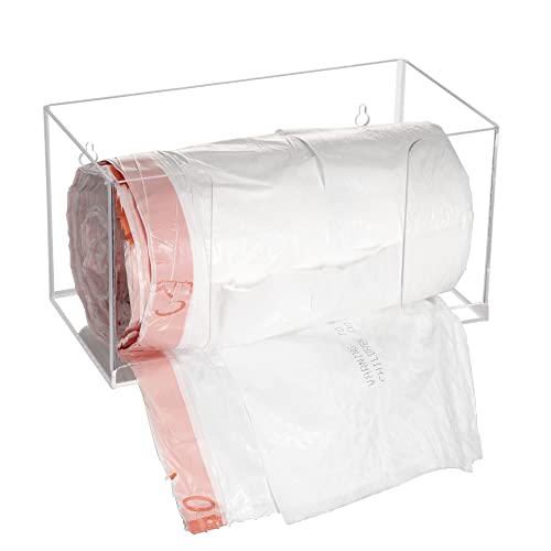 SEANADO Trash Bag Dispenser Roll Holder, Wall Mount Acrylic Kitchen Organizer Storage Box Holder for Garbage Bag Grocery Bag Plastic Shopping Bag Roll Container (10.4 x 5.5 x 5.5 inches)