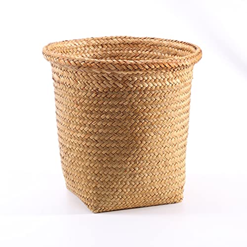 ARTIBETTER 2pcs Seagrass Waste Basket Woven Trash Can Garbage Container Bin Wicker Rattan Laundry Hamper Plant Pot Holder Sundries Storage Basket for Kitchen Bathroom Home Office