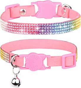 chukchi cat collar breakaway bling diamond rhinestone with bell adjustable for cats and kitten girl boy (pink)