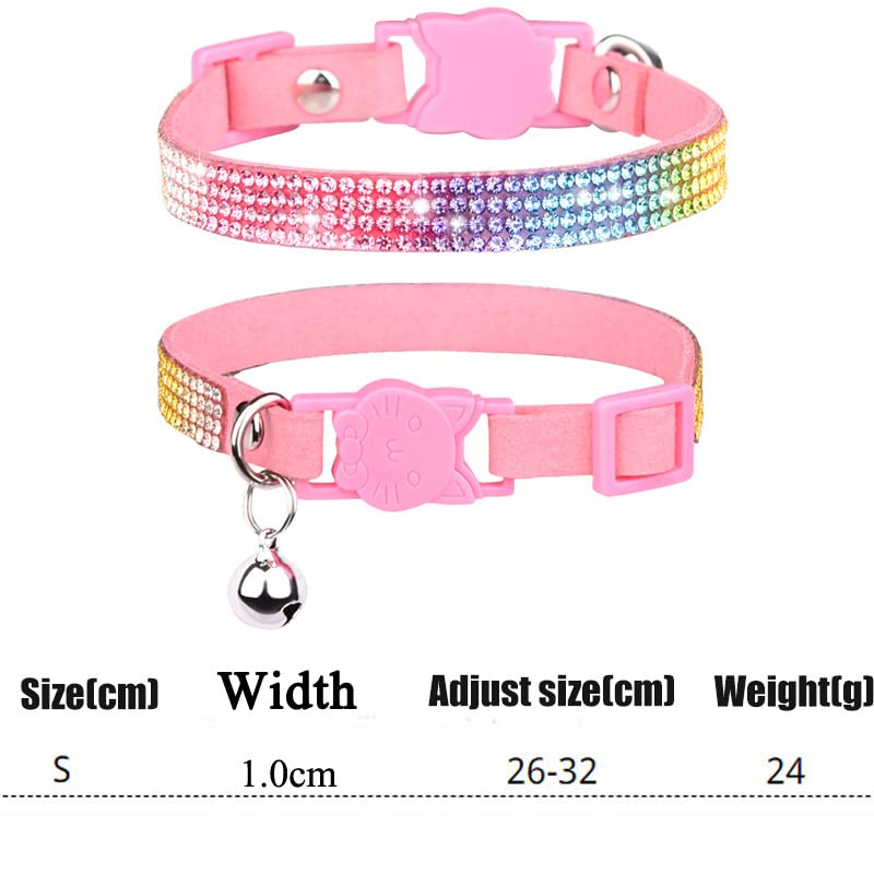 CHUKCHI Cat Collar Breakaway Bling Diamond Rhinestone with Bell Adjustable for Cats and Kitten Girl boy (Pink)