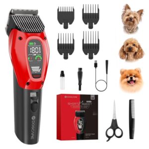 dog care smart dog clippers, cordless grooming clipper kit with heatproof blades, led display, 3 speeds, auxiliary light, rechargeable heavy-duty professional pet hair trimmer shaver for dog cat