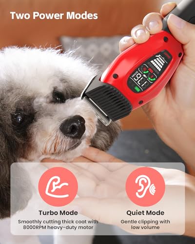 DOG CARE Smart Dog Clippers, Cordless Grooming Clipper Kit with Heatproof Blades, LED Display, 3 Speeds, Auxiliary Light, Rechargeable Heavy-Duty Professional Pet Hair Trimmer Shaver for Dog Cat