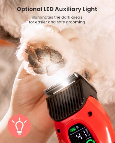 DOG CARE Smart Dog Clippers, Cordless Grooming Clipper Kit with Heatproof Blades, LED Display, 3 Speeds, Auxiliary Light, Rechargeable Heavy-Duty Professional Pet Hair Trimmer Shaver for Dog Cat