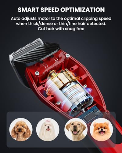 DOG CARE Smart Dog Clippers, Cordless Grooming Clipper Kit with Heatproof Blades, LED Display, 3 Speeds, Auxiliary Light, Rechargeable Heavy-Duty Professional Pet Hair Trimmer Shaver for Dog Cat