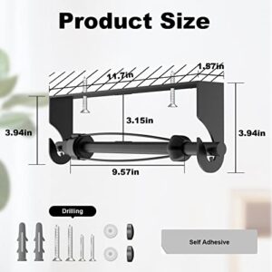 Paper Towel Holder Under Cabinet, MYLOLF Single Hand Operable Wall Mount Paper Towel Rack with Damping Effect, Self-Adhesive or Drilling Screw Paper Towel Roll Holder for Kitchen, Bathroom (Black)