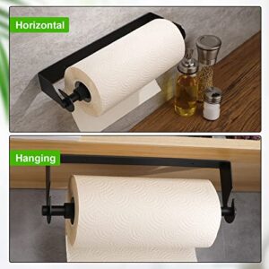 Paper Towel Holder Under Cabinet, MYLOLF Single Hand Operable Wall Mount Paper Towel Rack with Damping Effect, Self-Adhesive or Drilling Screw Paper Towel Roll Holder for Kitchen, Bathroom (Black)