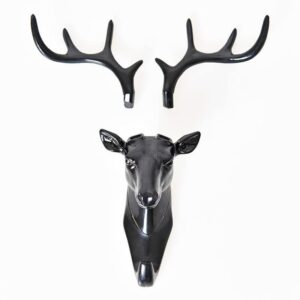 LIYJTK Antler Hanger,Animals Deer Head Hook Hanger Rack Holder Wall Mount for Home Office Room Decor(Black)