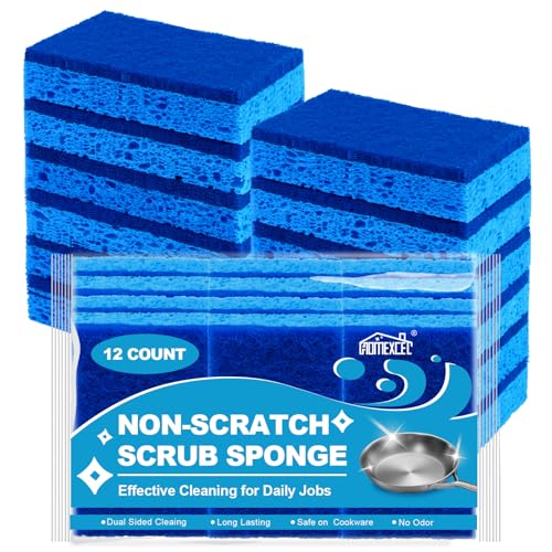 Non-Scratch Scrub Sponges Kitchen 12pcs,Safe on Non-Stick Cookware,Dual Sided Cleaning Sponges for Kitchen,Household,Bathroom and More