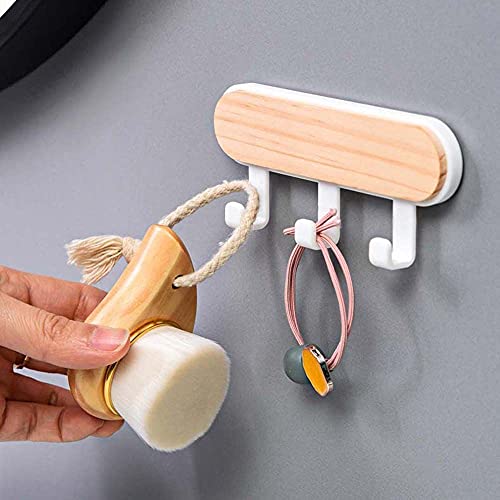 WEISHA Wall Hook 1PC Wall Mounted Self Adhesive Hook Decor Wall Wood Hooks Coat Bag Hanger Organizer Hook Home Kitchen Storage Rack(3 Hooks,Blue)