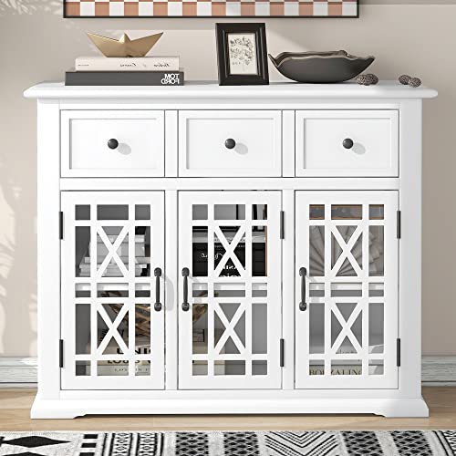 Quarte Farmhouse 35.4" Storage Cabinet with 3 Doors and 3 Drawers,Solid Wood Sideboard Table with Interior Shelf,for Entryway,Kitchen and Dining Room (White#h)