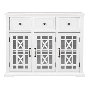 Quarte Farmhouse 35.4" Storage Cabinet with 3 Doors and 3 Drawers,Solid Wood Sideboard Table with Interior Shelf,for Entryway,Kitchen and Dining Room (White#h)