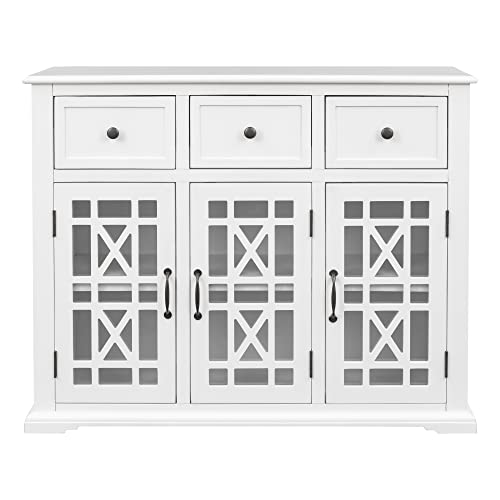 Quarte Farmhouse 35.4" Storage Cabinet with 3 Doors and 3 Drawers,Solid Wood Sideboard Table with Interior Shelf,for Entryway,Kitchen and Dining Room (White#h)