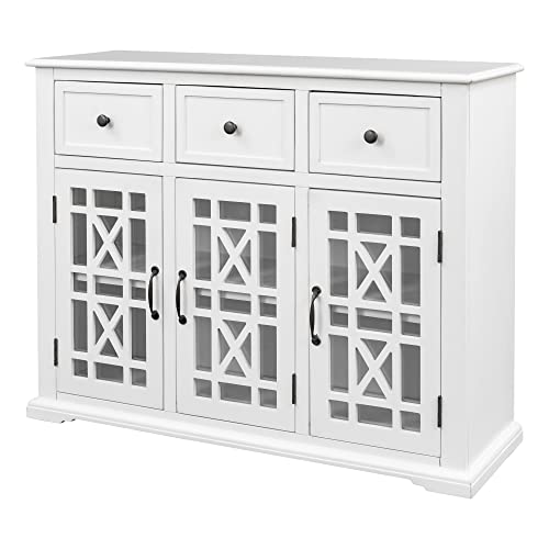 Quarte Farmhouse 35.4" Storage Cabinet with 3 Doors and 3 Drawers,Solid Wood Sideboard Table with Interior Shelf,for Entryway,Kitchen and Dining Room (White#h)