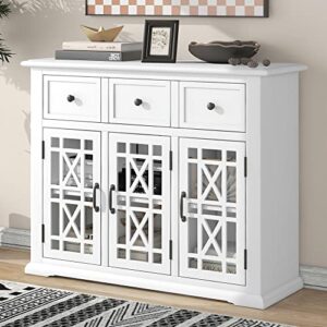 Quarte Farmhouse 35.4" Storage Cabinet with 3 Doors and 3 Drawers,Solid Wood Sideboard Table with Interior Shelf,for Entryway,Kitchen and Dining Room (White#h)