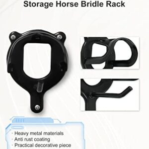 4 Counts Horse Bridle Rack Bridle Hooks, Bridle Bracket Metal Bridle Holder Wall Mount with Tubes and Screw for Horse Barn Supplies, Black