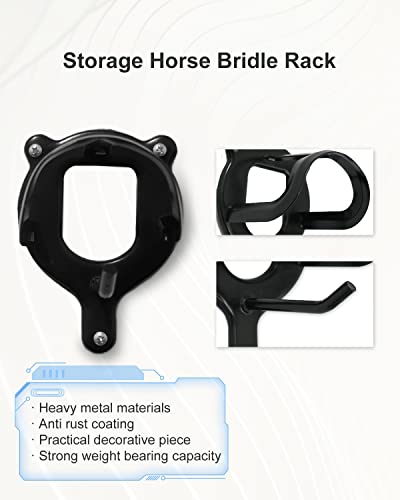 4 Counts Horse Bridle Rack Bridle Hooks, Bridle Bracket Metal Bridle Holder Wall Mount with Tubes and Screw for Horse Barn Supplies, Black