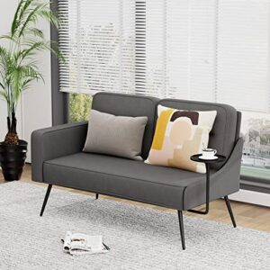 alunaune upholstered grey loveseat bench, modern 2-seat small cushion couch living room settee love seat sofa, mid century lounge chair for bedroom