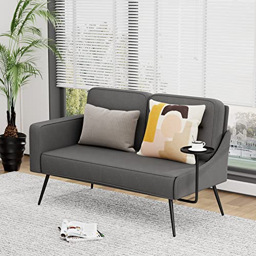 Alunaune Upholstered Grey Loveseat Bench, Modern 2-Seat Small Cushion Couch Living Room Settee Love Seat Sofa, Mid Century Lounge Chair for Bedroom