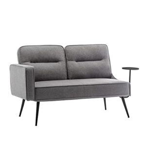 Alunaune Upholstered Grey Loveseat Bench, Modern 2-Seat Small Cushion Couch Living Room Settee Love Seat Sofa, Mid Century Lounge Chair for Bedroom