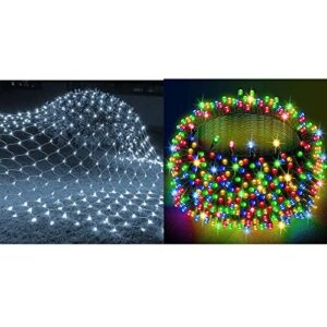dazzle bright multi-colored 82ft 1000 led christmas string lights + 360 led 12ft x 5 ft christmas net lights