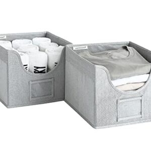 StorageWorks Closet Storage Bins, Open Front Cube Storage Bins with Cutout Window and 2 Handles, Foldable Fabric Clothes Organizer, Grey, 2-Pack