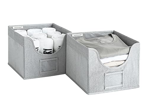 StorageWorks Closet Storage Bins, Open Front Cube Storage Bins with Cutout Window and 2 Handles, Foldable Fabric Clothes Organizer, Grey, 2-Pack