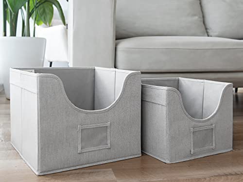 StorageWorks Closet Storage Bins, Open Front Cube Storage Bins with Cutout Window and 2 Handles, Foldable Fabric Clothes Organizer, Grey, 2-Pack