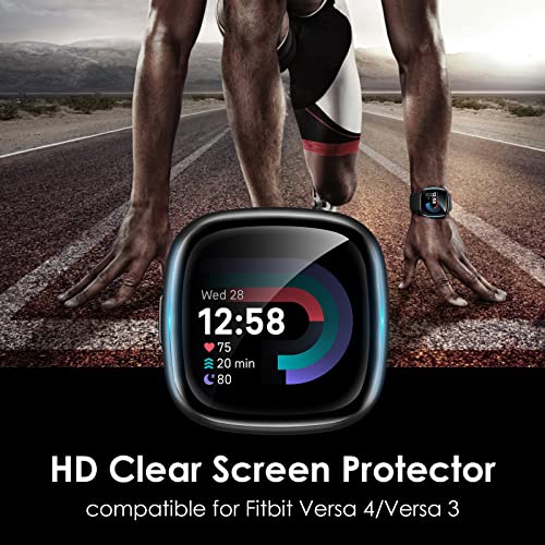 YMHML 4 Pack Compatible for Fitbit Versa 4/Versa 3 Screen Protector, Flexible PMMA Film Not Glass Full Coverage Anti-Scratch Cover Bubble Free Waterproof Screen Protector for Versa 4/3 Accessories