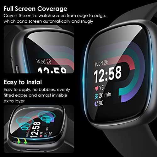 YMHML 4 Pack Compatible for Fitbit Versa 4/Versa 3 Screen Protector, Flexible PMMA Film Not Glass Full Coverage Anti-Scratch Cover Bubble Free Waterproof Screen Protector for Versa 4/3 Accessories