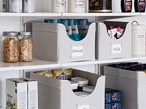 StorageWorks Closet Storage Bins, Open Front Cube Storage Bins with Cutout Window and 2 Handles, Foldable Fabric Clothes Organizer, Gray and White Stripes, 2-Pack