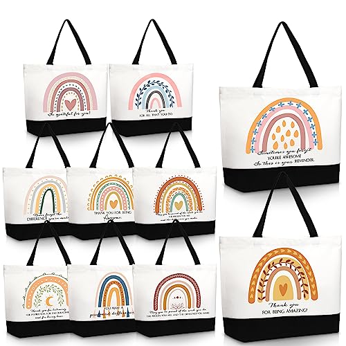 10 Pcs Employee Appreciation Gifts Teacher Tote Bags Bulk Rainbow Canvas Bag Inspirational Quotes with Zipper Thank You Gifts Inspirational Gifts for Women Teacher Coworker