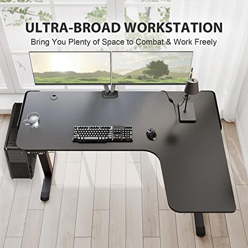 EUREKA ERGONOMIC L Shaped Standing Desk Right with Typhon Gaming Chair Green, 60 Inch Gaming Desk, Electric Height Adjustable Dual Motor, Rising Sit Stand Up Corner Desk for Computer Home Office