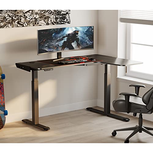 EUREKA ERGONOMIC L Shaped Standing Desk Right with Typhon Gaming Chair Green, 60 Inch Gaming Desk, Electric Height Adjustable Dual Motor, Rising Sit Stand Up Corner Desk for Computer Home Office