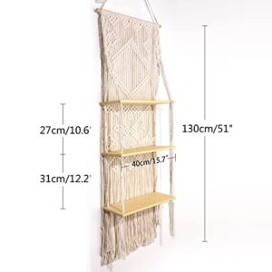 M MANUAL Macrame Wall Hanging Shelf - 3 Tier Wall Shelves Boho Wall Decor Storage Shelf for Bathroom Bedroom Living Room Large Handmade Boho Home Decor Bedroom Living Room Handmade Boho Home Decor