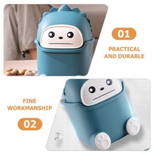 UPKOCH Mini Desk Trash Can Cartoon Desktop Trash Can Mini Garbage Bin Monster Wastebasket with Lid for Home Bathroom Kitchen Office Dorm Dark Blue