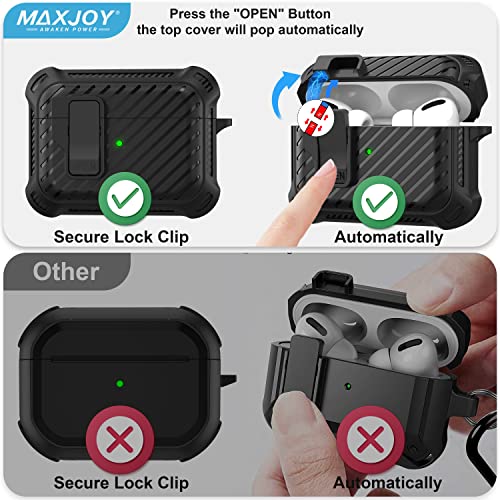 Maxjoy for AirPods Pro 2nd Generation Case Cover, AirPods Pro 2/ Pro Protective Case with Automatic Secure Lock Cover with Keychain Compatible with Apple Airpods Pro 2 2023 2022/Pro 2019, Black