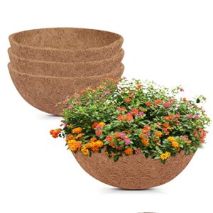 greatbuddy 4 pcs coconut hanging basket liners 14 inch, sturdy round coco liners for planters, perfect replacement for the old, 100% natural, easy to straighten out