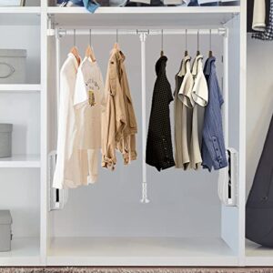 Pull Down Closet Rod, Soft-Close Expanding Wardrobe Lift, 35 to 47.2inch Adjustable Closet Systems for Hanging Clothes, Rated for a Weight Capacity for Up to 55 Lbs (Silver)