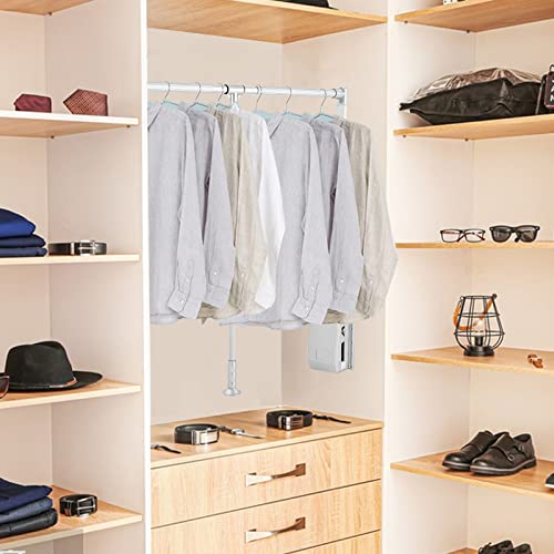 Pull Down Closet Rod, Soft-Close Expanding Wardrobe Lift, 35 to 47.2inch Adjustable Closet Systems for Hanging Clothes, Rated for a Weight Capacity for Up to 55 Lbs (Silver)