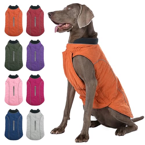 MIGOHI Dog Jacket for Winter, Windproof Dog Coat with Reflective Trims for Cold Weather, Warm Dog Winter Coats Padded Dog Puffer Jackets for Small Medium Large Dogs, Orange XXXL