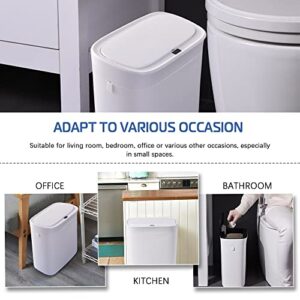 Touchless Trash Can for Bathroom, with Motion Sensor Lid USB Charging / 3.2 Gallon Slim Plastic Narrow Garbage Bin Open Lid/Automatic Smart Wastebasket/for Kitchen, Office, Living Room (White)