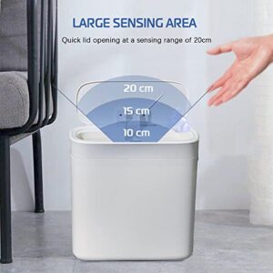 Touchless Trash Can for Bathroom, with Motion Sensor Lid USB Charging / 3.2 Gallon Slim Plastic Narrow Garbage Bin Open Lid/Automatic Smart Wastebasket/for Kitchen, Office, Living Room (White)