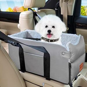 Colarlemo Center Console Dog Car Seat, Dog Car Seats for Small Dogs 0-15lbs, Portable Pet Armrest Car Seat, Dog Booster Seat with Safety Tethers and Pad, Single/Double Door Armrest Applicable