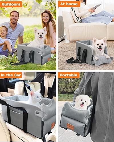 Colarlemo Center Console Dog Car Seat, Dog Car Seats for Small Dogs 0-15lbs, Portable Pet Armrest Car Seat, Dog Booster Seat with Safety Tethers and Pad, Single/Double Door Armrest Applicable